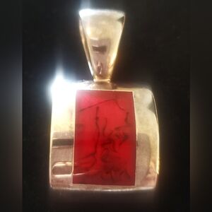 SILPADA ~Retired~ 925 Sterling Silver Red Stone Inlay Necklace  Pendant